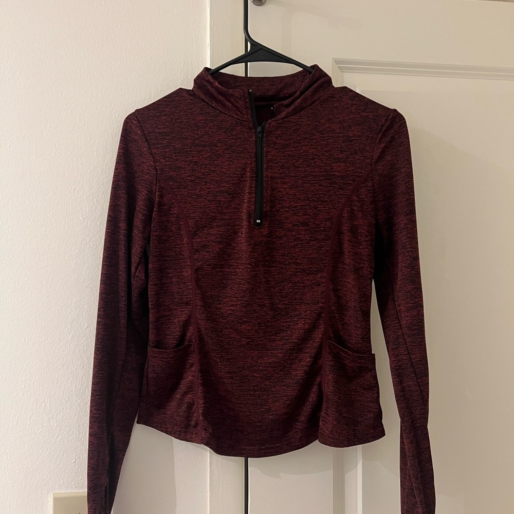 Women's Maroon Long Sleeve Top quarter zip